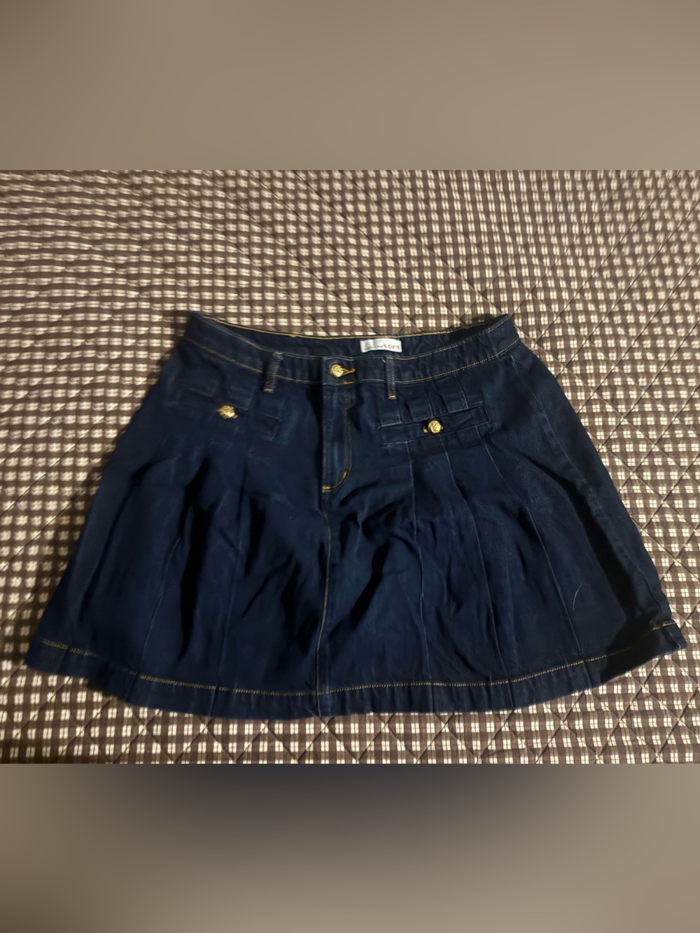 LOFT Navy Denim Pleated Mini Skirt